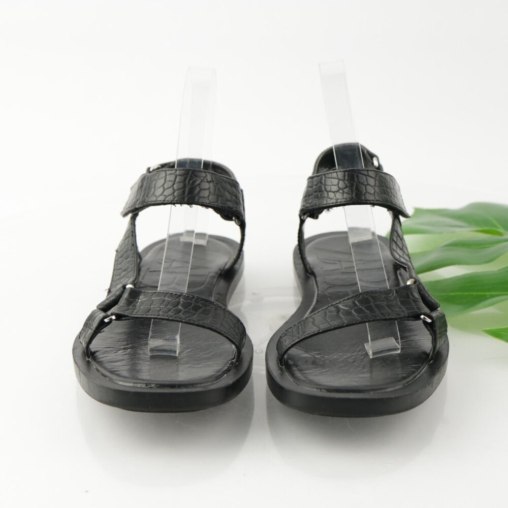 Zara Womens Sandal Size 36 6 Black Croc Strappy Flat Casual Sporty Shoe Vegan - Picture 3 of 11